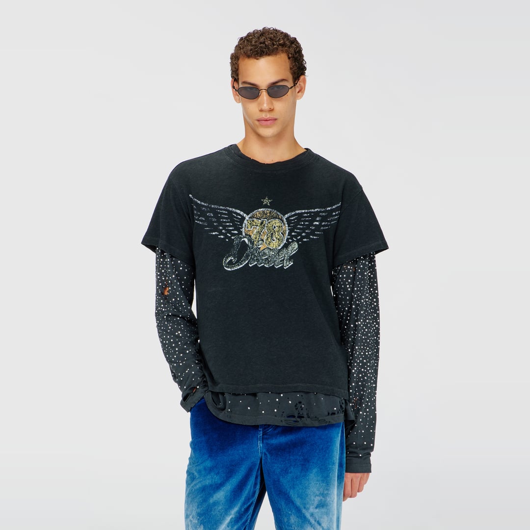 Diesel - Cotton-hemp T-shirt with concert graphics - T-Shirts - Man - Black