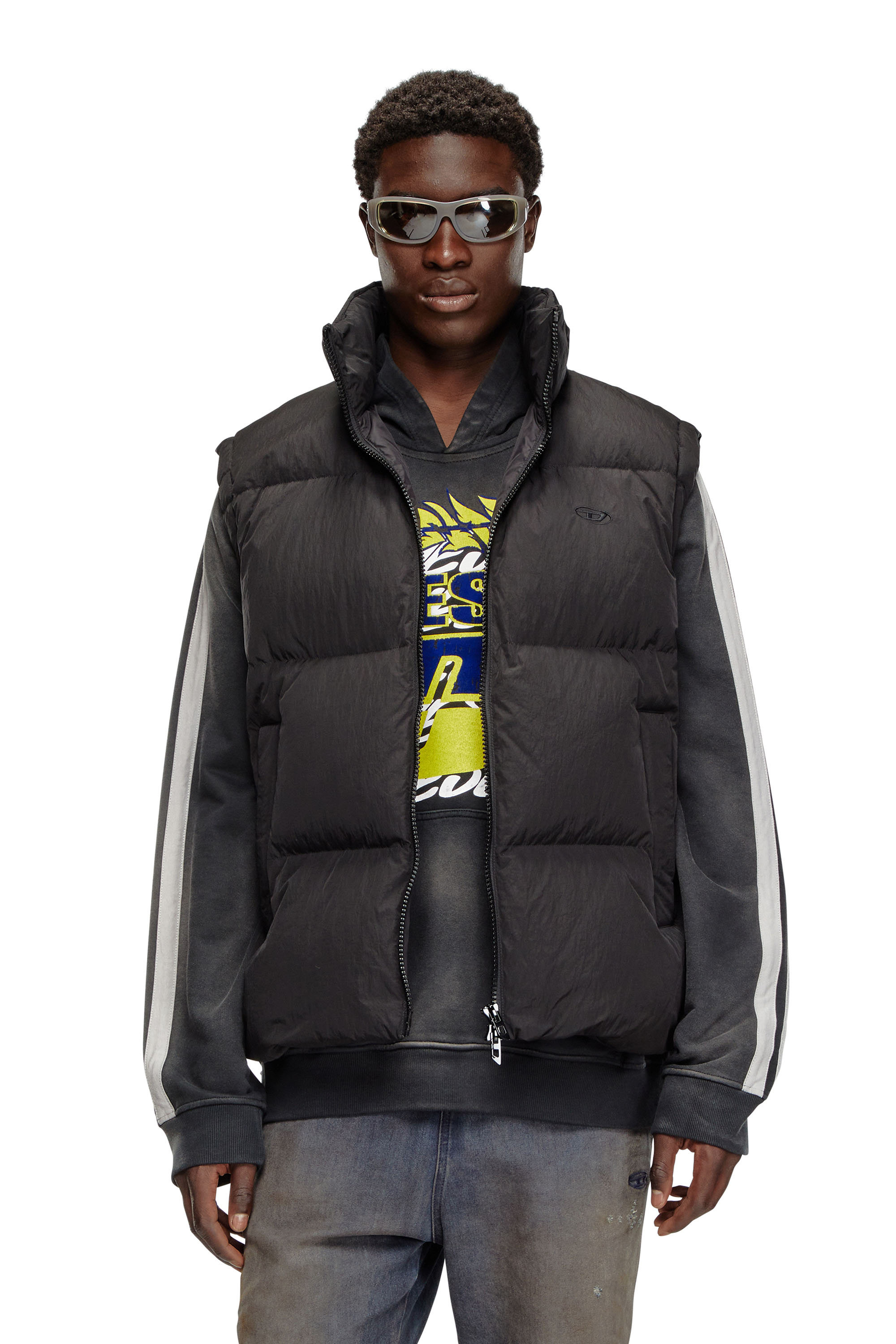 Diesel Down Vest In Crinkled Nylon In Black