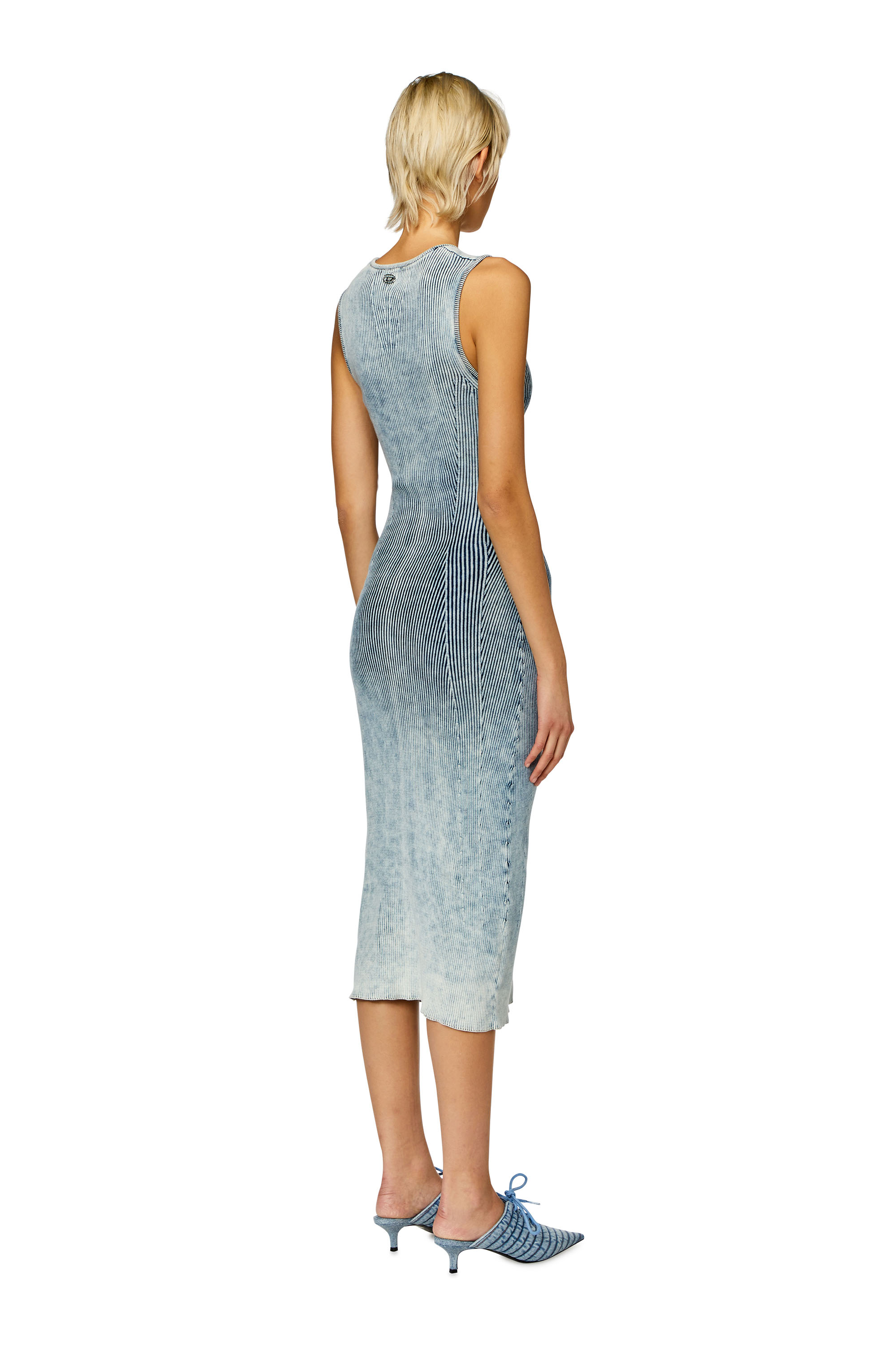 Diesel - Cut-out midi dress in indigo cotton knit - Dresses - Woman - Blue
