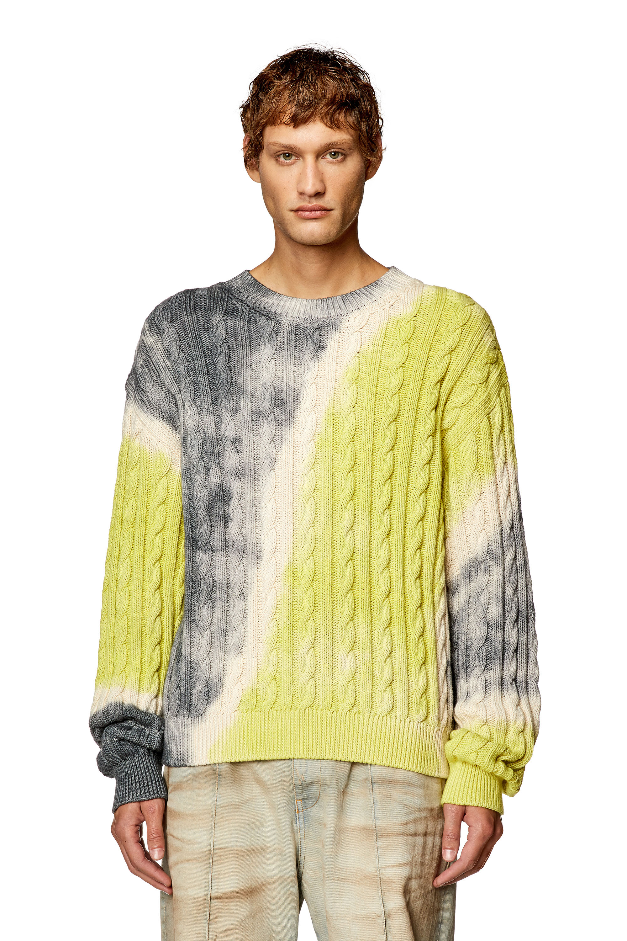 Diesel - Tie-dye jumper in cable-knit cotton - Knitwear - Man - Multicolor