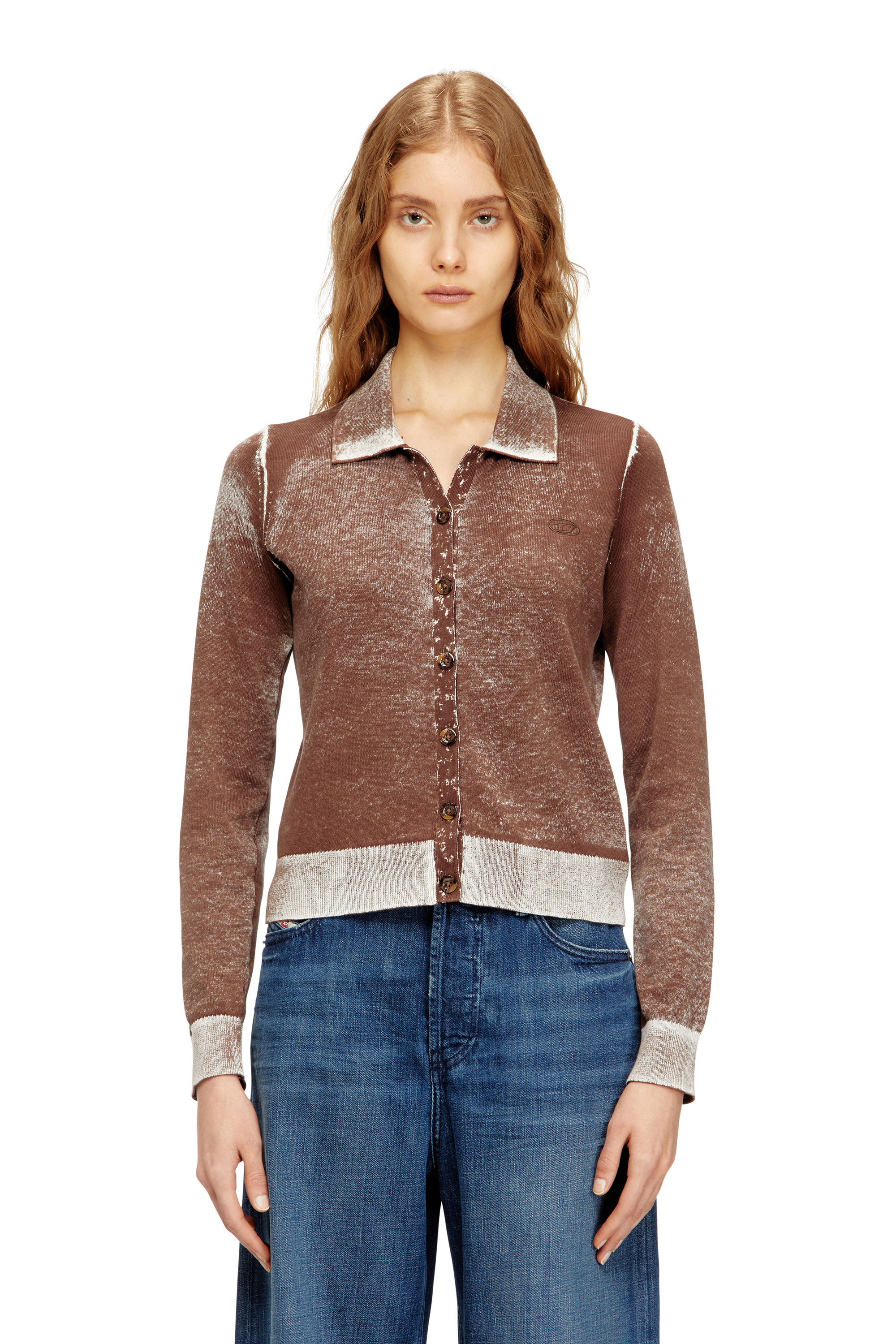 Diesel Women's Brown - Cardigan With Faded Reverse Print - Knitwear - Woman Extra Small