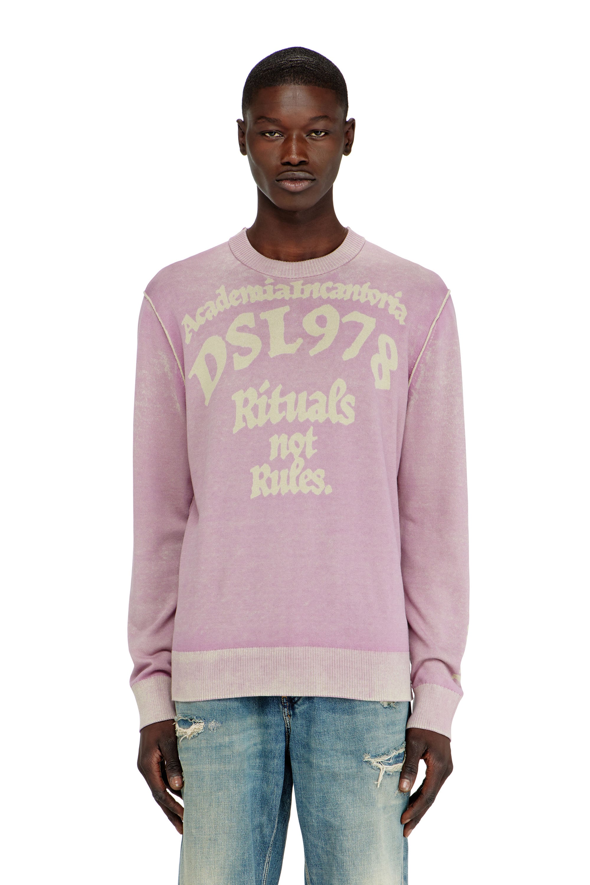Diesel - Treated cotton jumper with slogan - Knitwear - Man - Violet