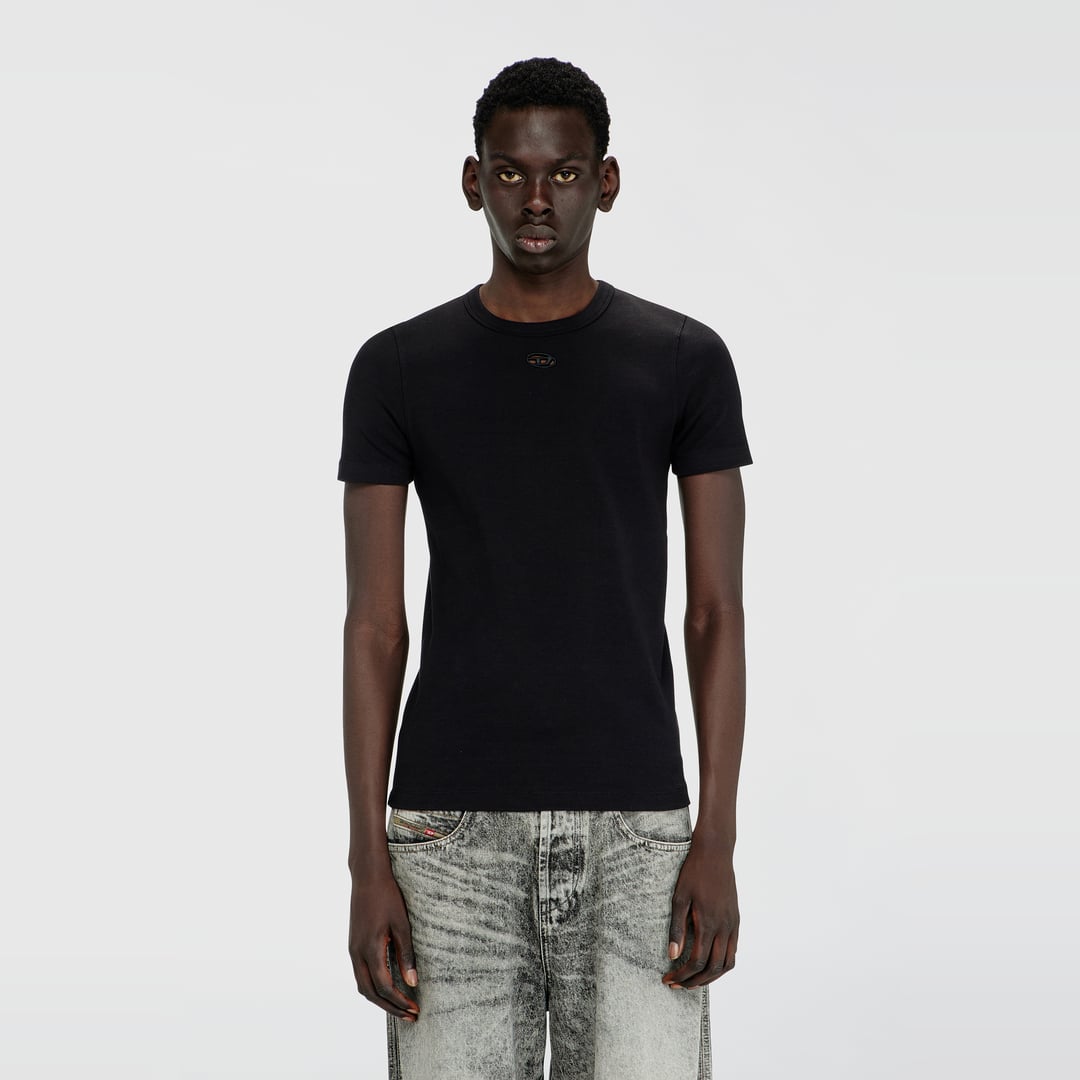 Diesel - Slim short-sleeve top with laser cut Oval D - T-Shirts - Man - Black