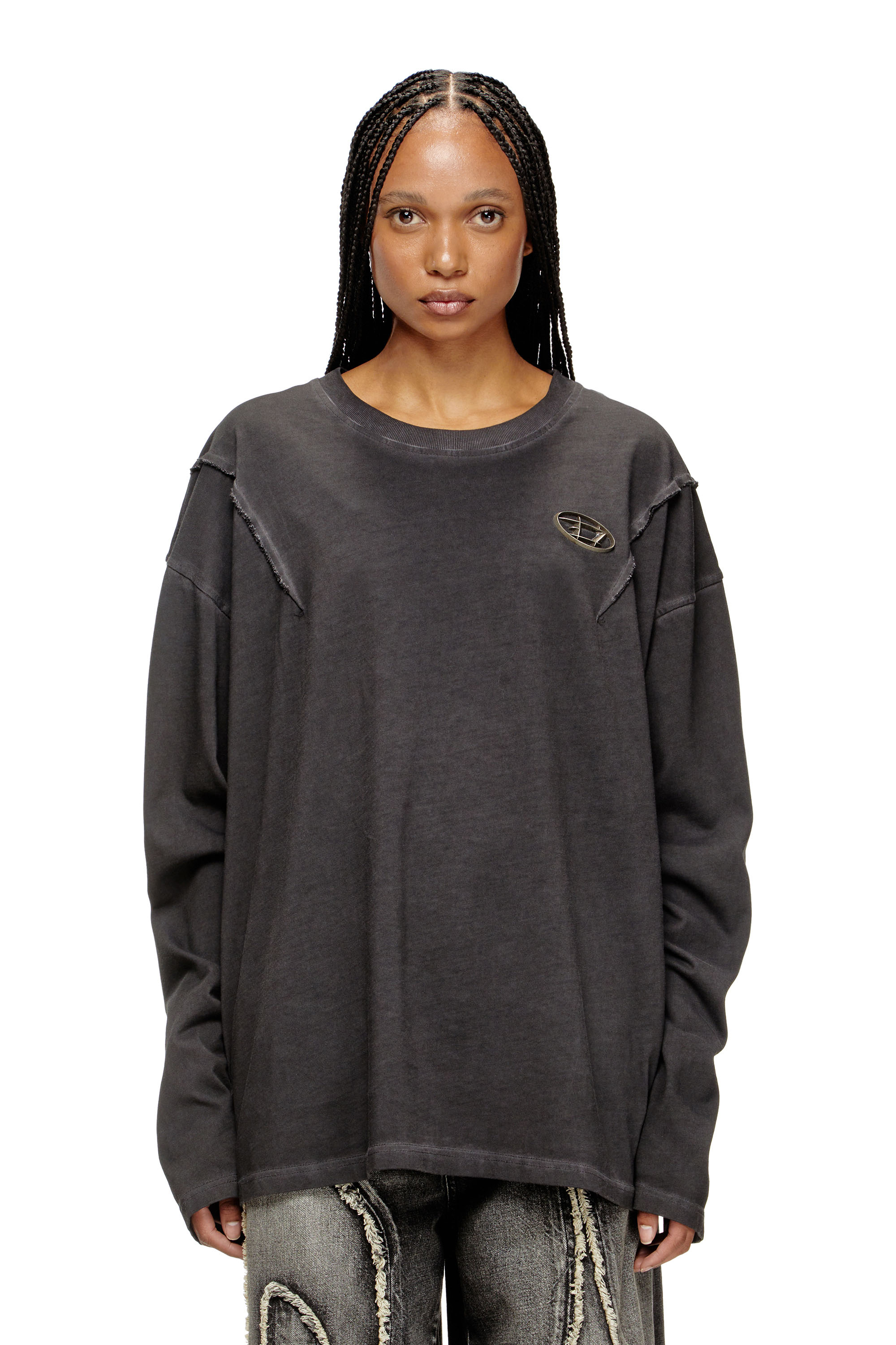 Diesel - T-THUG-T-SHIRT, Unisex's Long-sleeve T-shirt with faded effect in Dark grey - 2