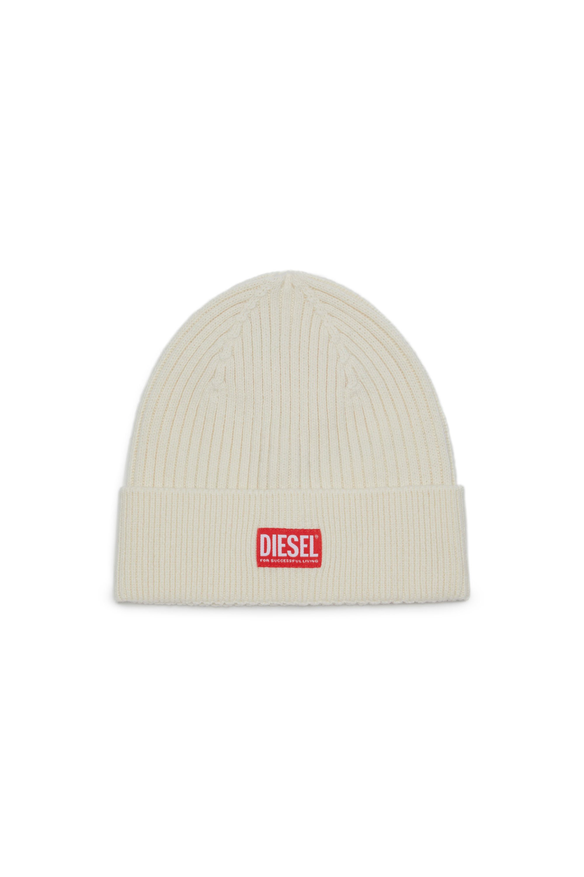 Diesel - Ribbed beanie with logo patch - Knit caps - Unisex - White
