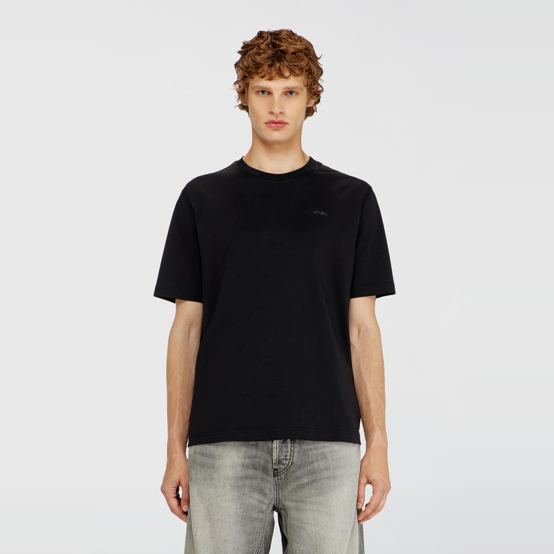 Diesel - Cotton T-shirt with small logo on chest - T-Shirts - Man - Black