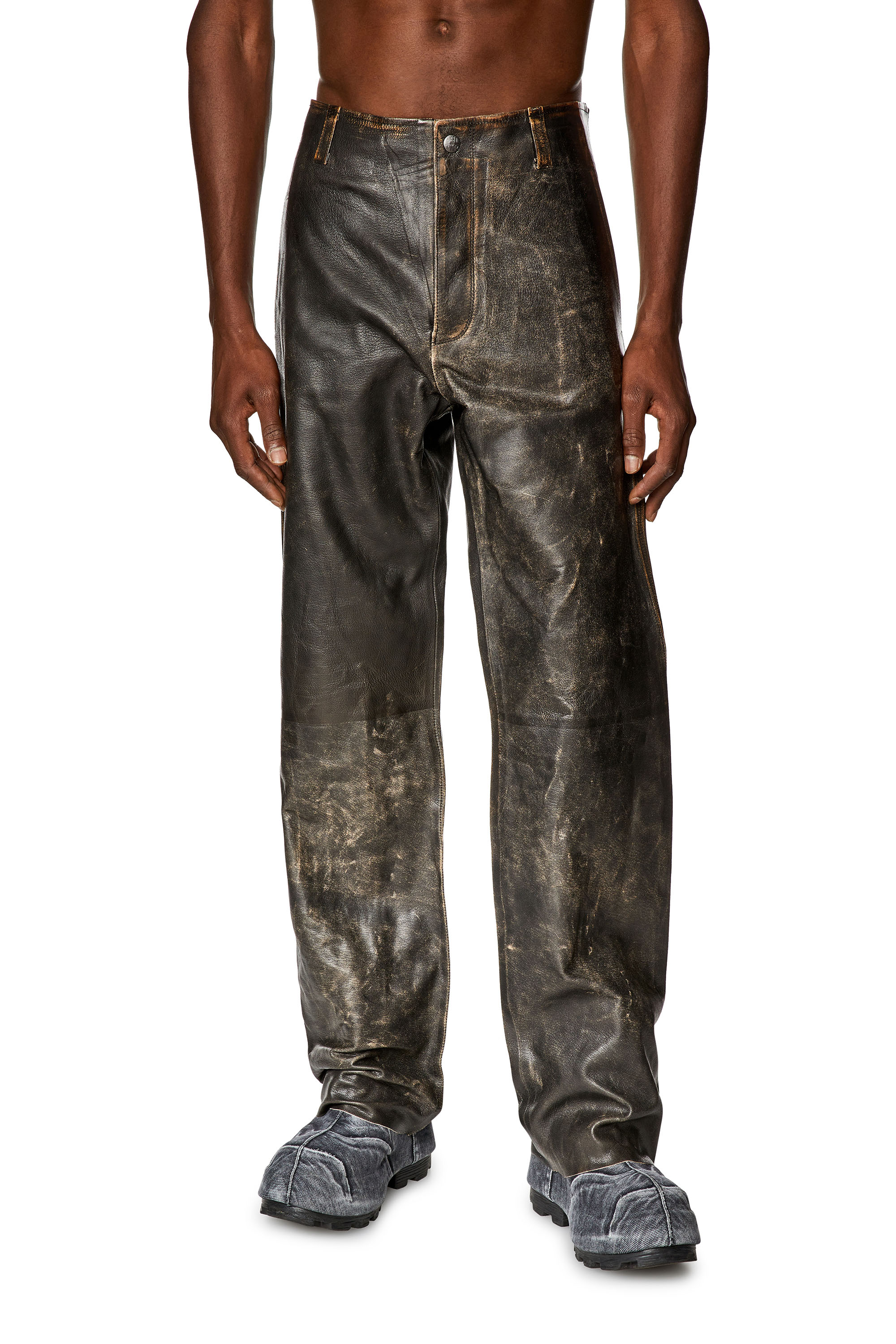 Diesel Pants In Coated Leather In Tobedefined